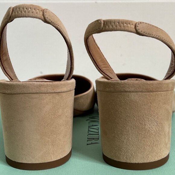 Aquazzura Talita Beige New Nude Suede Block Heel Slingback Pumps - Picture 12 of 14